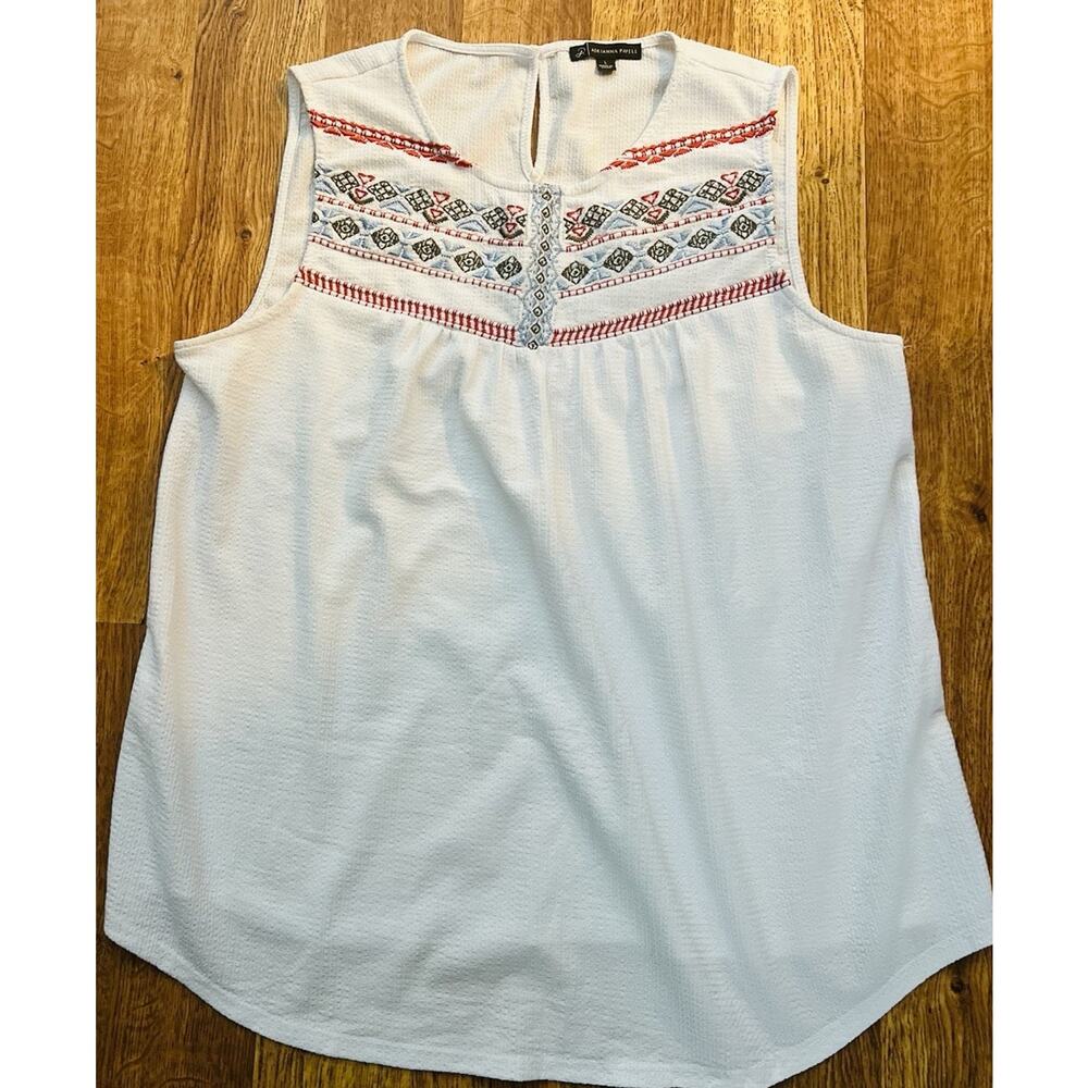 Adrianna Papell Embroidered Babydoll Top Sz L  Boho Chic Beachy Coastal